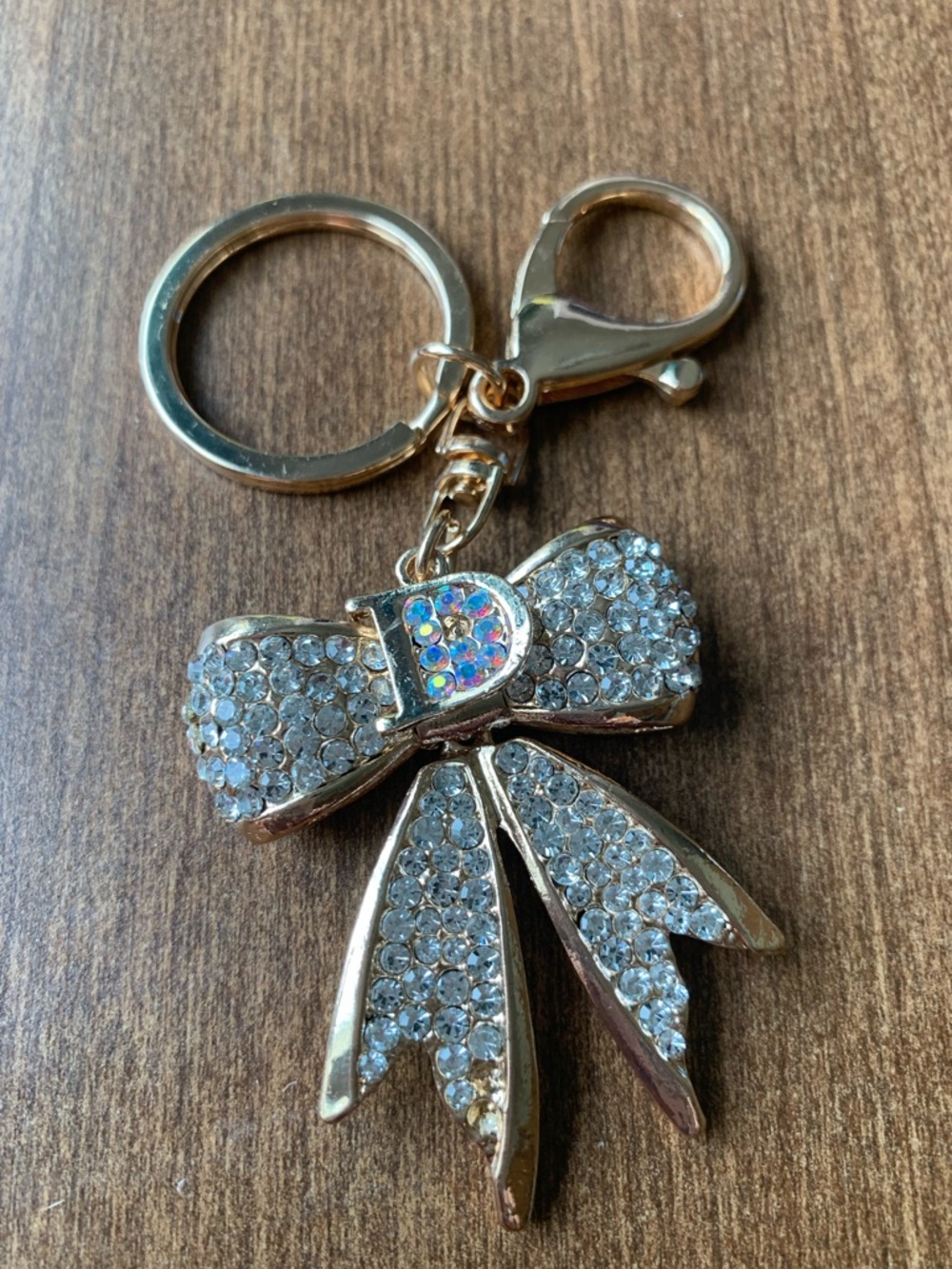 Crystal Bow Keychain Charm - Gold Tone